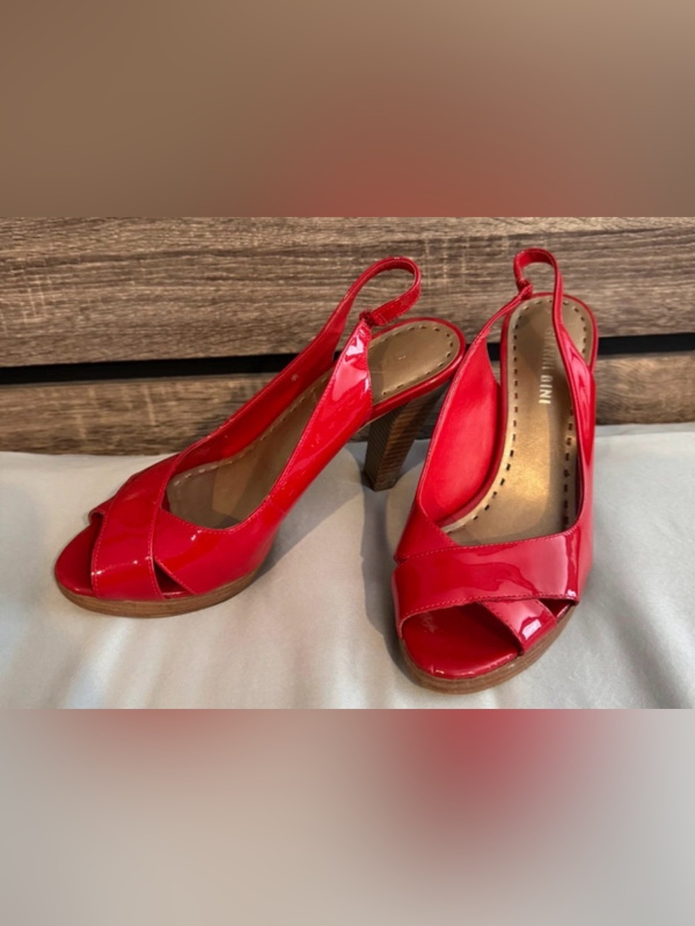 Gianni Bini Red Patent Slingback Peep Toe Heels